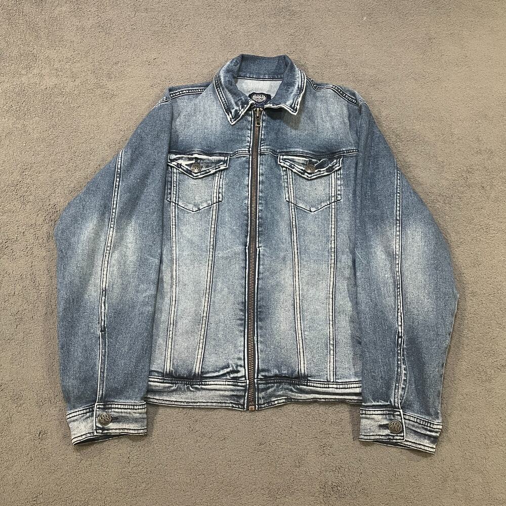 Rock Republic Blue Medium Wash Full Zip Denim Trucker Jacket Men's Size Large